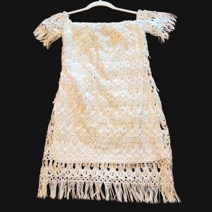Dress Forum Los Angeles White Lace Fringe Mini Dress, Sz: Small, Super Sexy